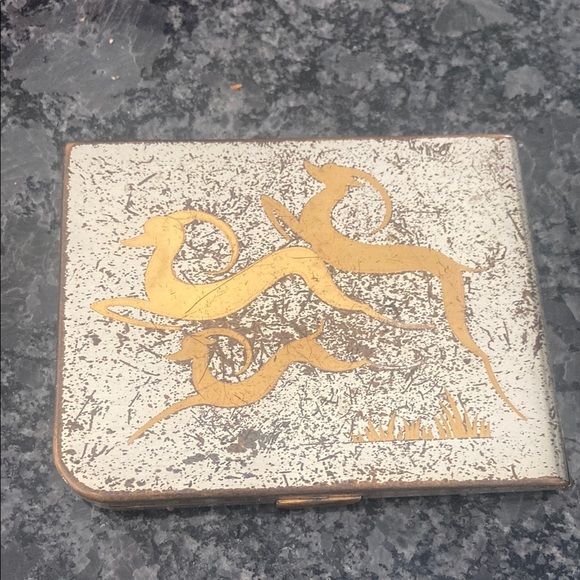 Vintage Gold and Silver Compact with Deer Reindeer Design - Picture 1 of 7